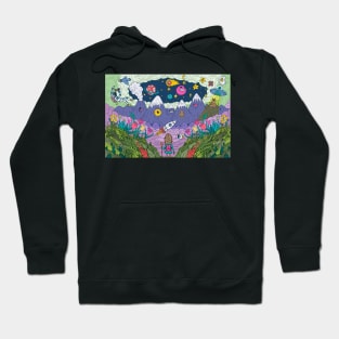 Creepy colorful creatures background Hoodie